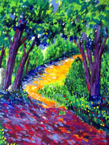 Painting titled "le sentier perdu" by Ludovic Catry, Original Artwork, Acrylic