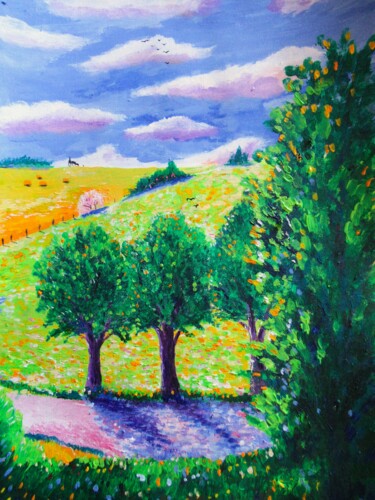 Painting titled "douce campagne" by Ludovic Catry, Original Artwork, Acrylic
