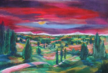 Drawing titled "soleil couchant" by Ludovic Catry, Original Artwork, Pastel
