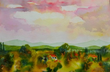 Brumes matinales Peinture intitulée "Brumes matinales" par Caty, Œuvre d'art originale, Aquarelle