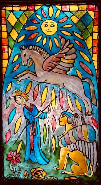 Peinture intitulée "Légendes et mytholo…" par Caty, Œuvre d'art originale, Peinture vitrail