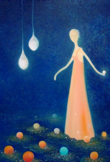 Peinture intitulée "La jeune fille à la…" par Capucine, Œuvre d'art originale, Huile