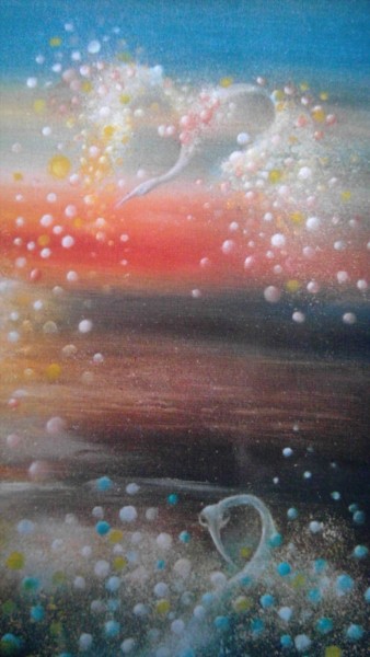 Painting titled "Oiseaux d'eau" by Capucine, Original Artwork, Oil