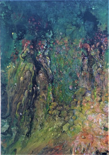 Schilderij getiteld "L'émeraude de jade" door Capucine, Origineel Kunstwerk, Acryl