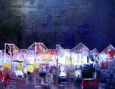 Peinture intitulée "Reflets dans la nuit" par Gérard Cavazza, Œuvre d'art originale, Huile