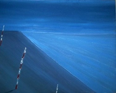 Peinture intitulée "Mer du Nord, piquet…" par Gérard Cavazza, Œuvre d'art originale, Huile