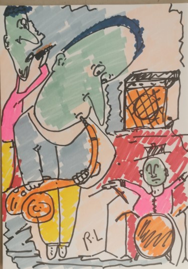 Drawing titled "Jazz Band" by Romain Lassalle, Original Artwork, Pencil