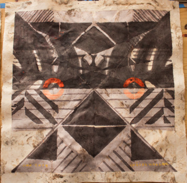 Dessin intitulée "Bird mask" par Cawamo, Œuvre d'art originale, Encre