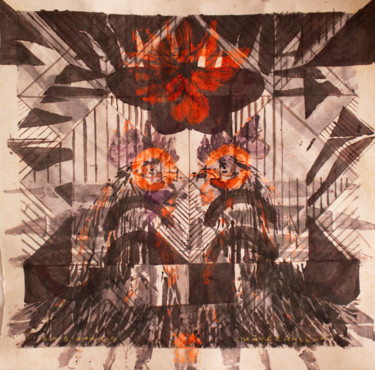 Tekening getiteld "Rooster mask" door Cawamo, Origineel Kunstwerk, Inkt