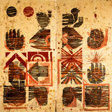 Peinture intitulée "The dancers" par Cawamo, Œuvre d'art originale, Pigments Monté sur Châssis en bois