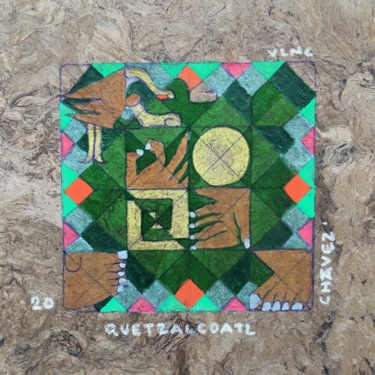 Schilderij getiteld "Quetzalcóatl" door Cawamo, Origineel Kunstwerk, Inkt
