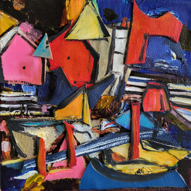 Collages intitulée "Navigation dynamique" par Muriel Cayet, Œuvre d'art originale, Acrylique Monté sur Châssis en bois