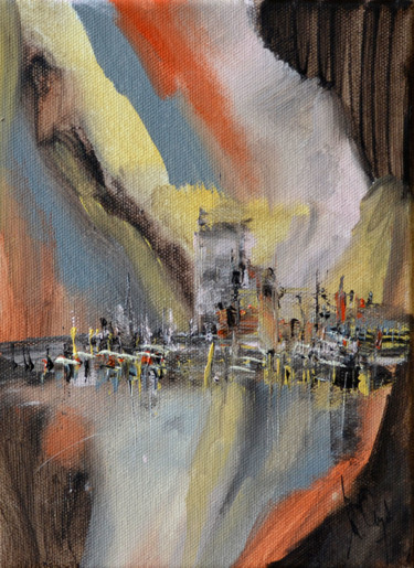 Peinture intitulée "Le gué de la tour" par Muriel Cayet, Œuvre d'art originale, Acrylique