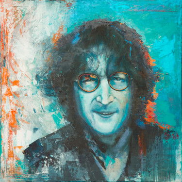 Painting titled "John Lennon" by Cbaud, Original Artwork, Acrylic Mounted on Wood Stretcher frame