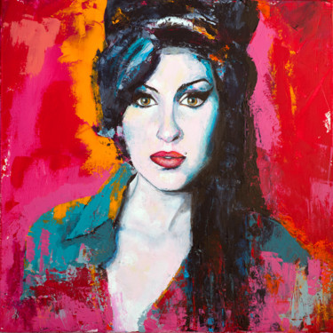 Painting titled "Amy Winehouse" by Cbaud, Original Artwork, Acrylic Mounted on Wood Stretcher frame