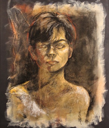 Drawing titled "jeune modele" by C.Bibo, Original Artwork, Pastel