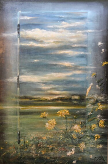 Painting titled "paysage inachevé" by C.Bibo, Original Artwork, Oil Mounted on Wood Panel