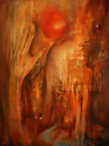 Painting titled "soleil rouge" by C.Bibo, Original Artwork, Oil