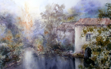 Painting titled "le-brouillard-envel…" by Caroline Blanot, Original Artwork, Watercolor