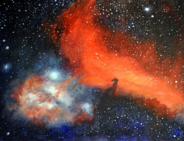 Painting titled "NEBULEUSE TETE DE C…" by Christian Et Anne-Marie Bruley, Original Artwork, Oil Mounted on Cardboard