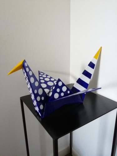 Sculpture titled "Blue Jet" by Carole Carpier, Original Artwork, Acrylic
