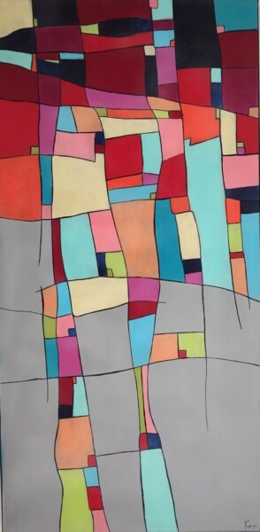 Painting titled "Cubic" by Carole Carpier, Original Artwork, Acrylic