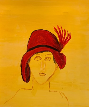 Painting titled "Red Hat" by Christine Derensis, Original Artwork, Acrylic