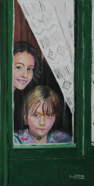 Peinture intitulée "les soeurs espiègles" par L.Chiron, Œuvre d'art originale, Huile