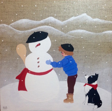 Schilderij getiteld "le-bohomme-de-neige…" door C Comme Cathy D Comme Domi, Origineel Kunstwerk