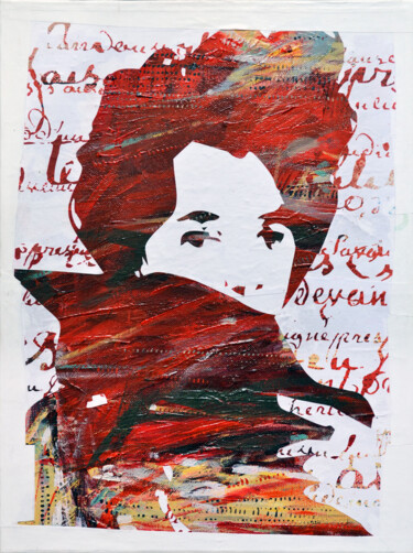 Pintura intitulada "Femme au foulard ro…" por Claude De Luca, Obras de arte originais, Acrílico