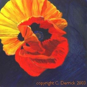 Painting titled "Glowing Poppy" by Christine Derrick, Original Artwork, Oil