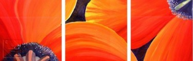 Painting titled "Poppy Glow (1)" by Christine Derrick, Original Artwork, Oil