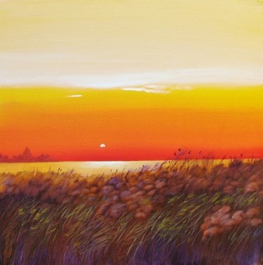 Painting titled "Marsh Sunset" by Christine Derrick, Original Artwork