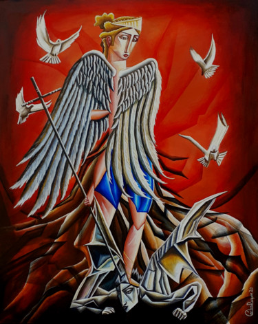 Peinture intitulée "Arcángel Gabriel" par Carlos Duque, Œuvre d'art originale, Huile
