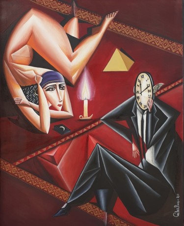 Pittura intitolato "Consultando el tiem…" da Carlos Duque, Opera d'arte originale, Olio