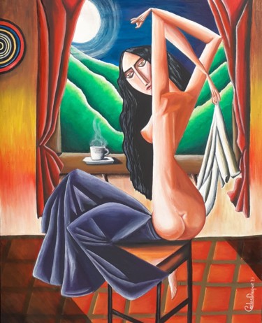 Painting titled "Mujer del cafetal I…" by Carlos Duque, Original Artwork, Oil