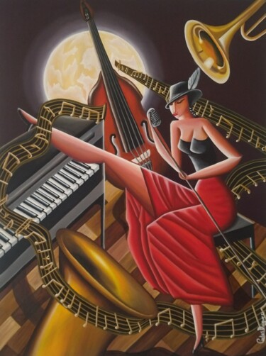 Painting titled "Noche de Jazz" by Carlos Duque, Original Artwork, Oil