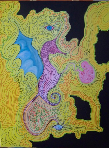 Peinture intitulée "Hippocampe" par Cedric Padré, Œuvre d'art originale, Acrylique