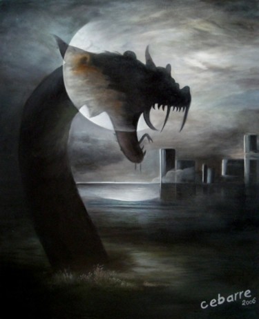 Painting titled "Dragon of September" by Cebarre, Original Artwork, Oil