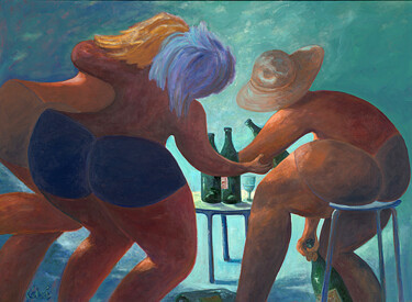 Painting titled "WOMEN-WINE &WORK 2" by Cébé, Original Artwork, Acrylic