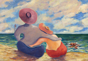 Painting titled "CÂLIN SUR LA PLAGE" by Cébé, Original Artwork, Acrylic