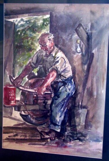 Painting titled "Harry Dwire Honing…" by Cecil C. Bell, Original Artwork, Watercolor