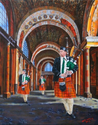 Painting titled "Three Pipers. SOLD" by Cecil Williams, Original Artwork, Oil