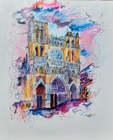 Pintura titulada "Cathédrale d'Amiens" por Cecile Boufflet, Obra de arte original, Oleo Montado en Bastidor de camilla de ma…