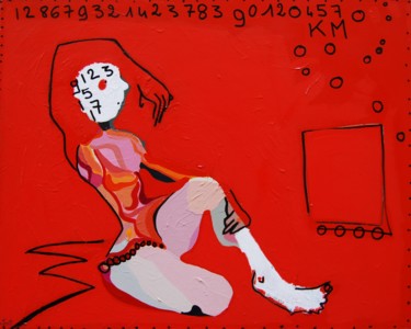 Peinture intitulée "Watching tv" par Cécile Coutant, Œuvre d'art originale, Acrylique