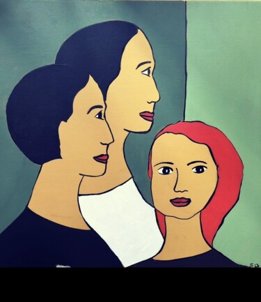 Painting titled "Trois femmes, une f…" by Cécile Cram, Original Artwork, Acrylic Mounted on Wood Stretcher frame