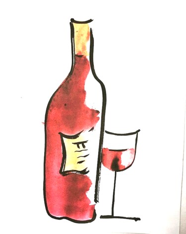 Dessin intitulée "Jolie bouteille" par Cécile Cram, Œuvre d'art originale, Encre
