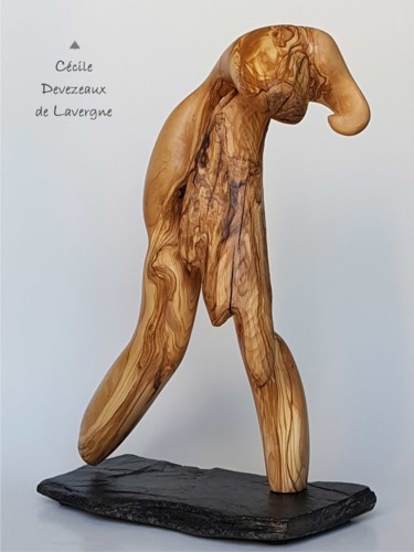 Skulptur mit dem Titel "Covid 19" von Cécile Devezeaux De Lavergne, Original-Kunstwerk, Holz