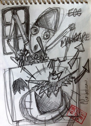 Dessin intitulée "Les oeufs attaquent" par Cecile Guicheteau, Œuvre d'art originale, Crayon