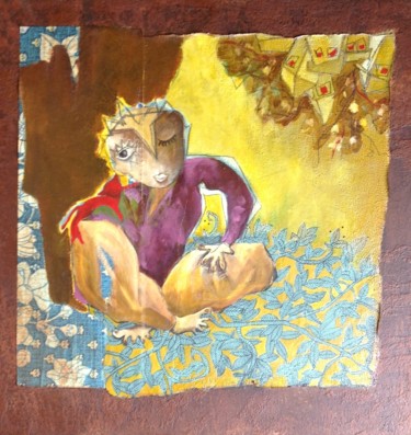 Peinture intitulée "Gaspard et le chat" par Cecile Guicheteau, Œuvre d'art originale, Autre